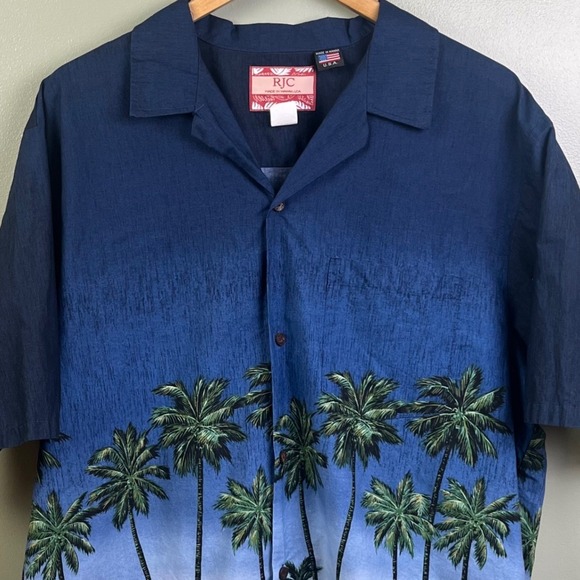 VTG RJC Hawaiian Short Sleeve Palm Trees Ocean Graphic USA 2XL Tropical Cruise - Picture 2 of 6